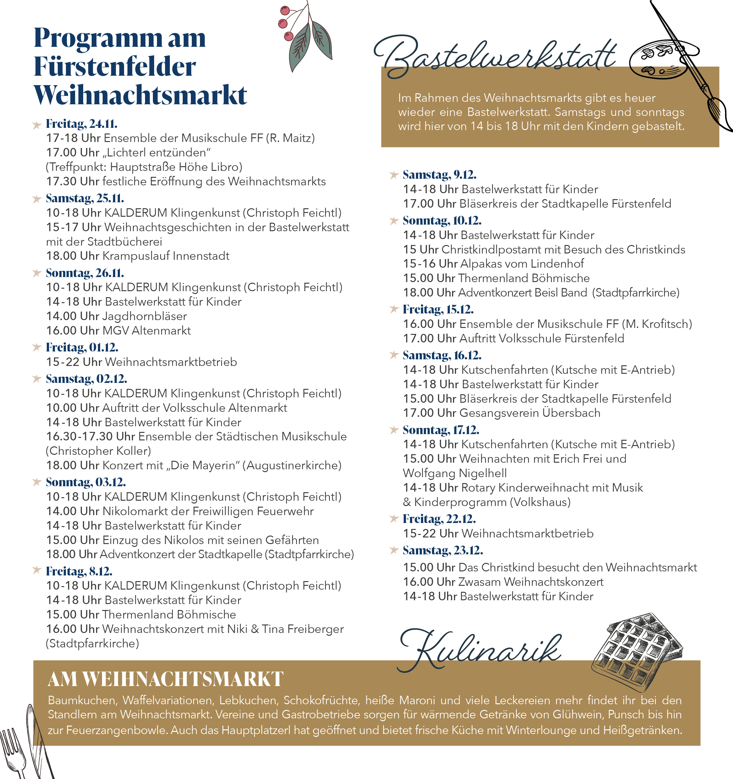 Programm Fürstenfelder Adventmarkt 2023